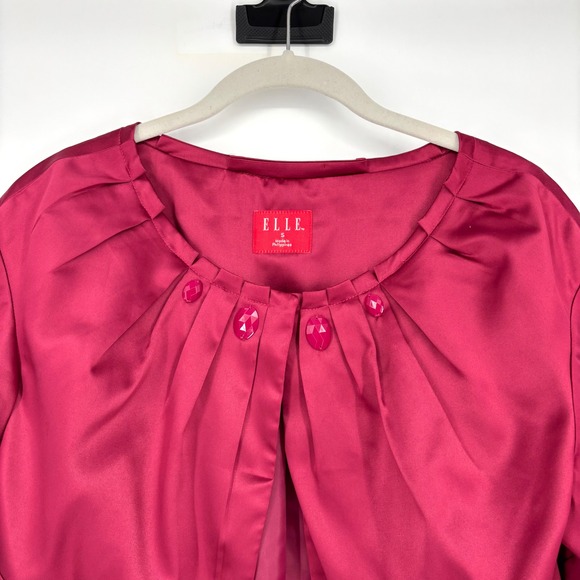 NWT ELLE Womens Bolero Jacket Size S Red Retro Cropped Pockets Cranberry 00s‎ - Picture 11 of 16